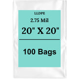 20" X 20" 2.75 Mil Extra Heavy Duty Linear LDPE Clear Flat Poly Bags