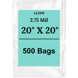 20" X 20" 2.75 Mil Extra Heavy Duty Linear LDPE Clear Flat Poly Bags