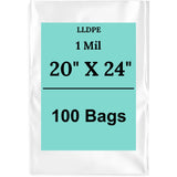 20" X 24" 1 Mil Std Linear LDPE Clear Flat Poly Bags