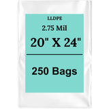 20" X 24" 2.75 Mil Extra Heavy Duty Linear LDPE Clear Flat Poly Bags