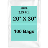 20" X 30" 2.75 Mil Extra Heavy Duty Linear LDPE Clear Flat Poly Bags