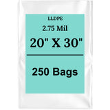 20" X 30" 2.75 Mil Extra Heavy Duty Linear LDPE Clear Flat Poly Bags