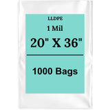 20" X 36" 1 Mil Std Linear LDPE Clear Flat Poly Bags