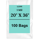 20" X 36" 1 Mil Std Linear LDPE Clear Flat Poly Bags