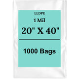 20" X 40" 1 Mil Std Linear LDPE Clear Flat Poly Bags