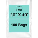 20" X 40" 1 Mil Std Linear LDPE Clear Flat Poly Bags