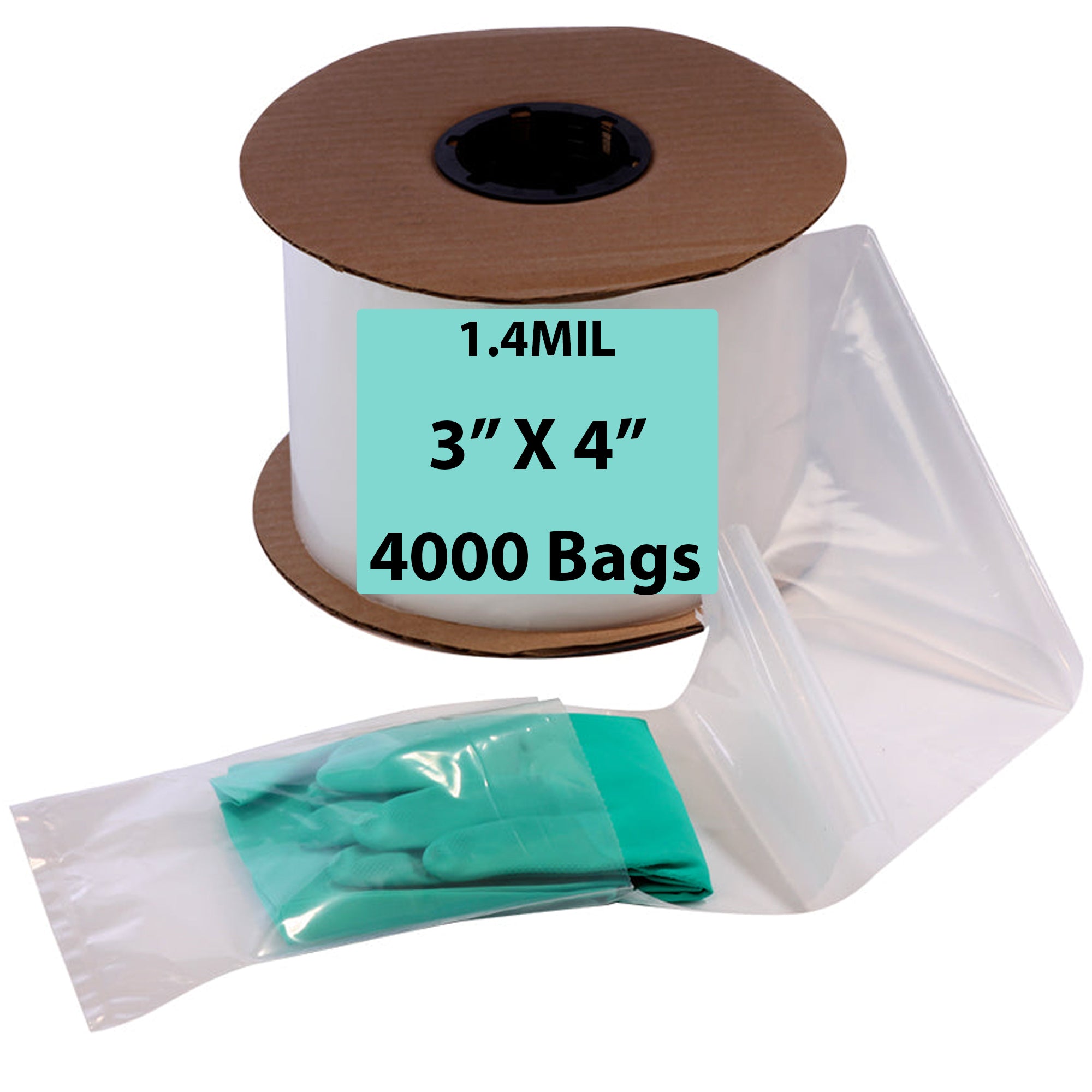 Clear Auto Fill Poly Bags 1.4 Mil, 3 inch (width) X 4 inch (height) Roll of 4000 Bags