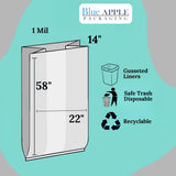 22" X 14" X 58" 55 Gal Black LLDPE Trash Can Liners 1 Mil