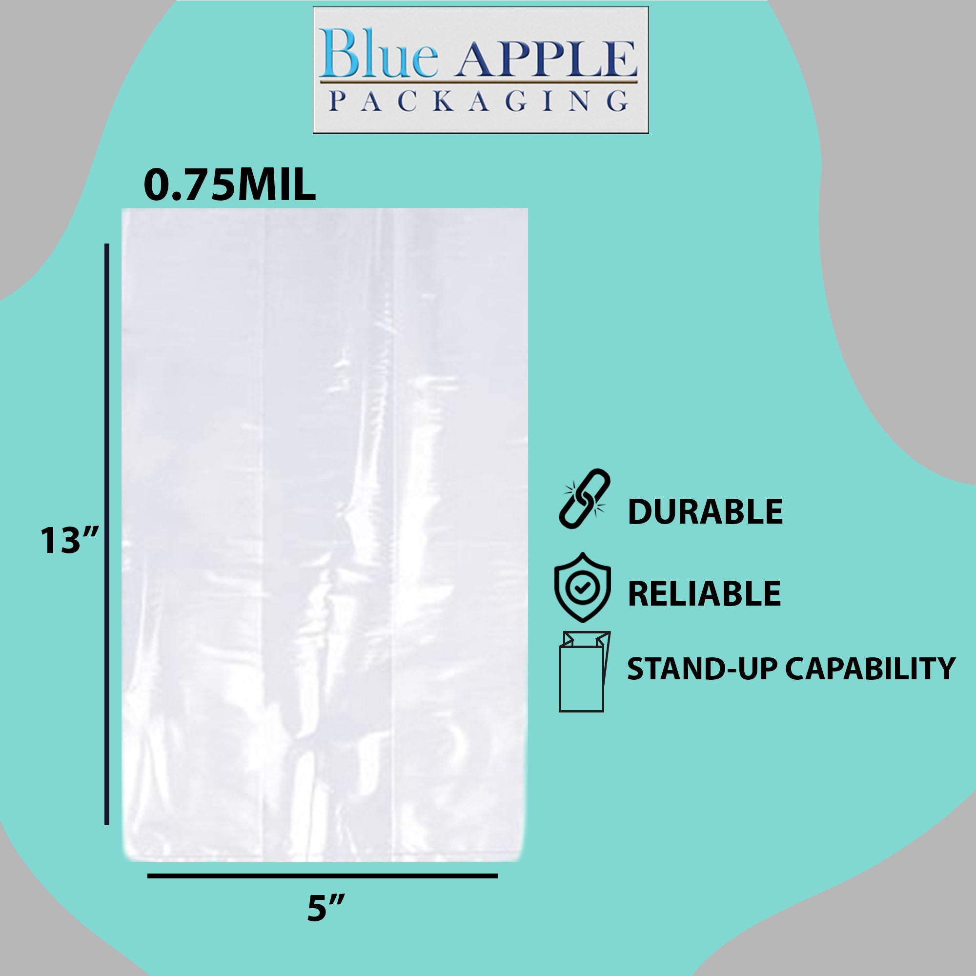 Clear Gusseted Poly Bags 0.75 Mil 5X3.5X13 Flat Bottom Heat Seal