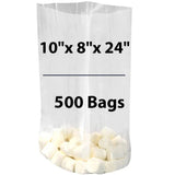 LDPE 1 mil 10" X 8" X 24" Clear Gusseted Poly Bags 500 Bags