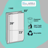 23" X 10" X 39" 33 Gal Black LLDPE Trash Can Liners 1 Mil