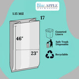 23" X 17" X 46" 45 Gal Black LLDPE Extra Heavy Trash Can Liners 1.15 Mil