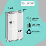 23" X 17" X 46" 45 Gal Black LLDPE Trash Can Liners 1 Mil