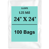 24" X 24" 1.25 Mil Std Linear LDPE Clear Flat Poly Bags