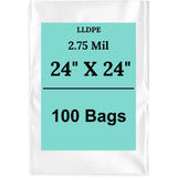24" X 24" 2.75 Mil Extra Heavy Duty Linear LDPE Clear Flat Poly Bags