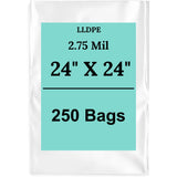 24" X 24" 2.75 Mil Extra Heavy Duty Linear LDPE Clear Flat Poly Bags