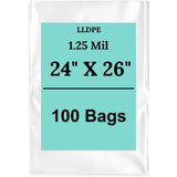 24" X 26" 1.25 Mil Std Linear LDPE Clear Flat Poly Bags