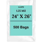 24" X 26" 1.25 Mil Std Linear LDPE Clear Flat Poly Bags