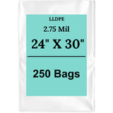 24" X 30" 2.75 Mil Extra Heavy Duty Linear LDPE Clear Flat Poly Bags