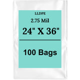 24" X 36" 2.75 Mil Extra Heavy Duty Linear LDPE Clear Flat Poly Bags