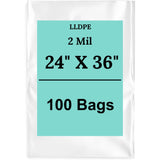 24" X 36" 2 Mil Std Linear LDPE Clear Flat Poly Bags