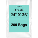 24" X 36" 2.75 Mil Extra Heavy Duty Linear LDPE Clear Flat Poly Bags
