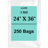24" X 36" 2 Mil Std Linear LDPE Clear Flat Poly Bags