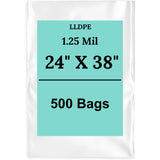 24" X 38" 1.25 Mil Std Linear LDPE Clear Flat Poly Bags