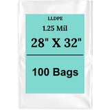 28" X 32" 1.25 Mil Std Linear LDPE Clear Flat Poly Bags