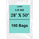 28" X 50" 1.25 Mil Std Linear LDPE Clear Flat Poly Bags