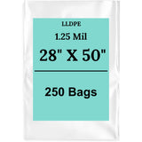 28" X 50" 1.25 Mil Std Linear LDPE Clear Flat Poly Bags