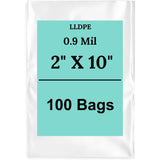 2" X 10" 0.9 Mil Clear Linear LDPE Flat Bags