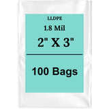 2" X 3" 1.8 Mil Std Linear LDPE Clear Flat Poly Bags