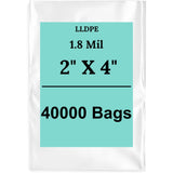 2" X 4" 1.8 Mil Std Linear LDPE Clear Flat Poly Bags