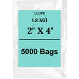 2" X 4" 1.8 Mil Std Linear LDPE Clear Flat Poly Bags