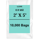 2" X 5" 0.9 Mil Clear Linear LDPE Flat Bags