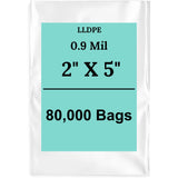 2" X 5" 0.9 Mil Clear Linear LDPE Flat Bags
