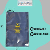 2" X 6" 3 Mil StratoGrey Static Shielding ESD Bags