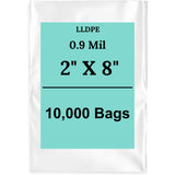 2" X 8" 0.9 Mil Clear Linear LDPE Flat Bags