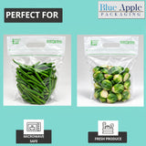 Microwavable produce steam pouch with reclosable zipper and carry handle