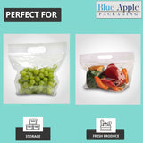 Resealable zipper closure and convenient die-cut carry handle on produce pouch