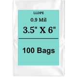 3.5" X 6" 0.9 Mil Clear Linear LDPE Flat Bags