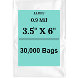 3.5" X 6" 0.9 Mil Clear Linear LDPE Flat Bags