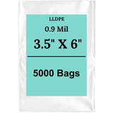 3.5" X 6" 0.9 Mil Clear Linear LDPE Flat Bags