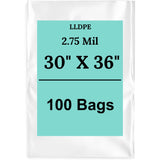 30" X 36" 2.75 Mil Extra Heavy Duty Linear LDPE Clear Flat Poly Bags