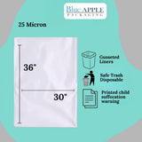 30" X 36" 20-30 Gal White LDPE Trash Can Liners 25 Mic