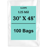 30" X 48" 1.25 Mil Std Linear LDPE Clear Flat Poly Bags