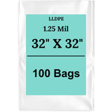 32" X 32" 1.25 Mil Std Linear LDPE Clear Flat Poly Bags