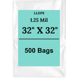 32" X 32" 1.25 Mil Std Linear LDPE Clear Flat Poly Bags