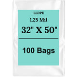 32" X 50" 1.25 Mil Std Linear LDPE Clear Flat Poly Bags